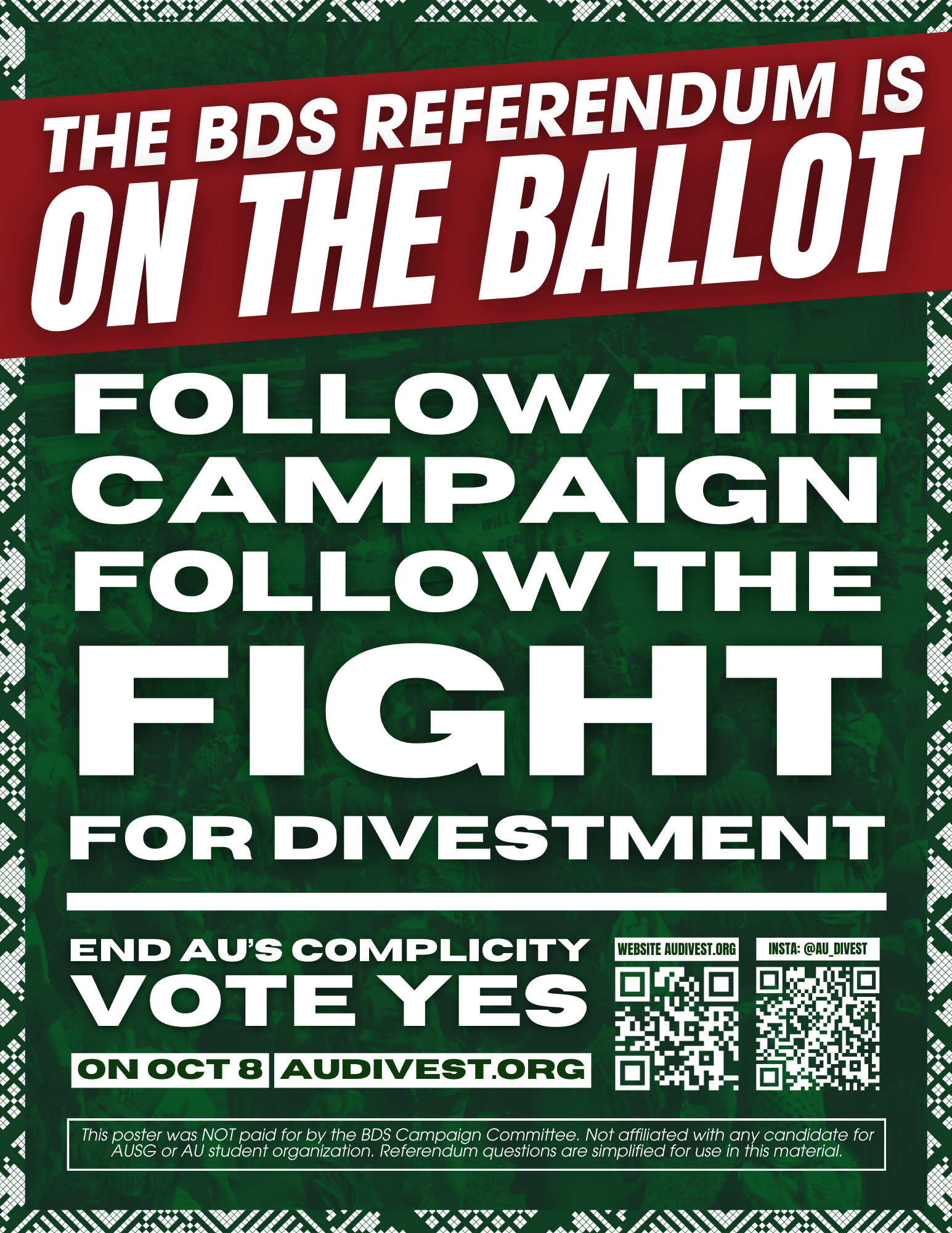 https://www.audivest.org/wp-content/uploads/2024/09/Dark-Green-BDS-Poster-Not-Paid-For-1.png